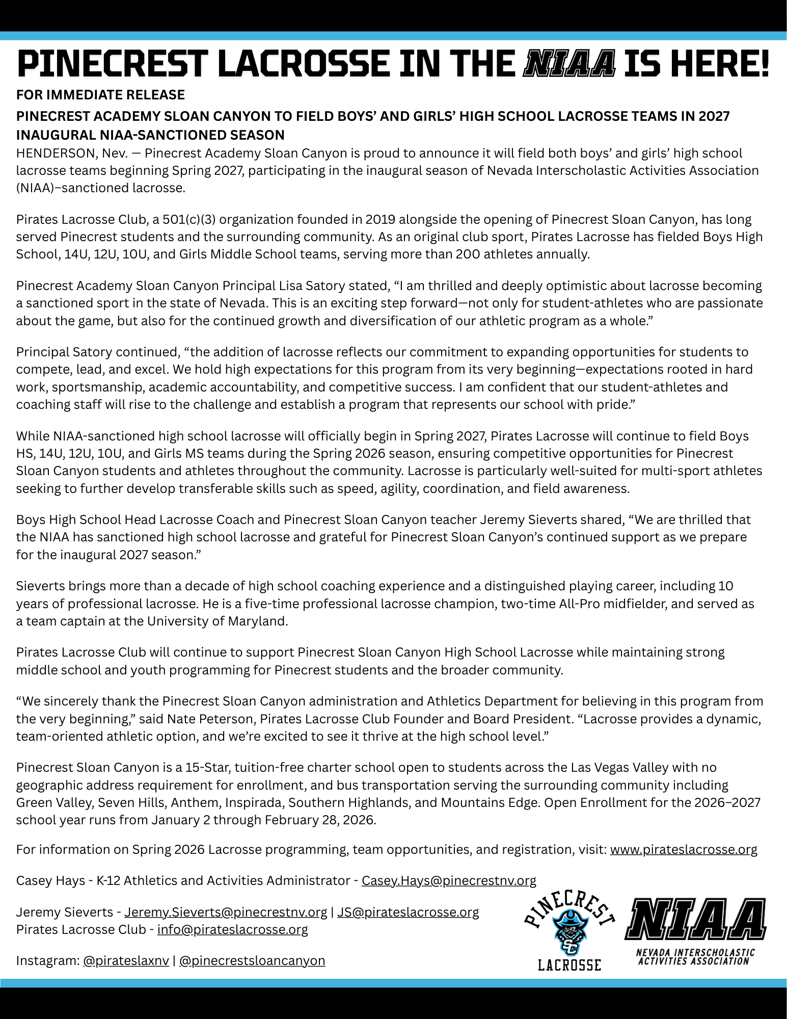 Pirate Post Press Release